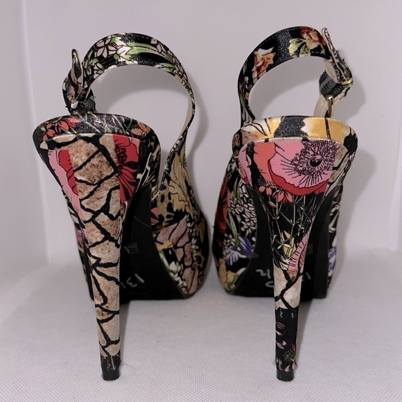 Guess Floral Animal Print Slingback Peep Toe Platform Heel Size 8.5M - EUC - Picture 4 of 11